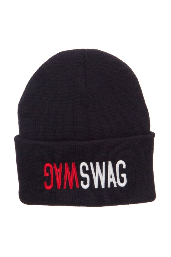 SWAG SWAG Embroidered Long Beanie - Black OSFM