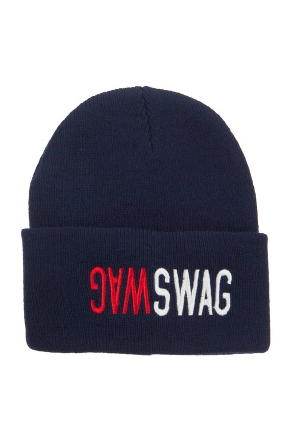 SWAG SWAG Embroidered Long Beanie - Navy OSFM