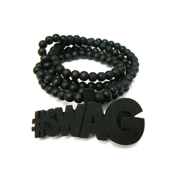 #SWAG Wood Pendant 8mm 36" Wooden Bead Chain Necklace in Black