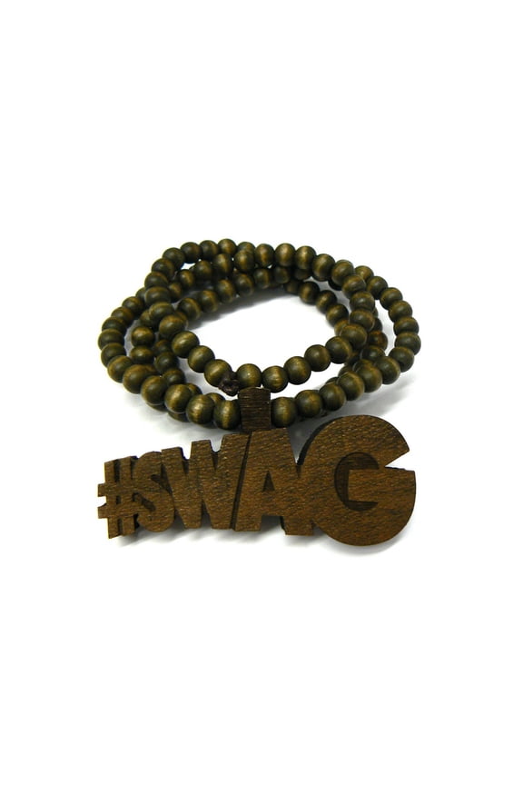#SWAG Wood Pendant 8mm 36" Wooden Bead Chain Necklace in Brown