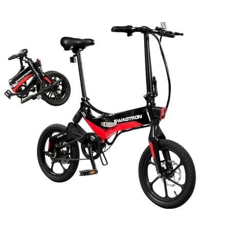 SWAGTRON EB7 Elite 16" Long-Range Folding eBike w/15.5 mi Max Operating Range & 18.6 mph Max Speed - Black