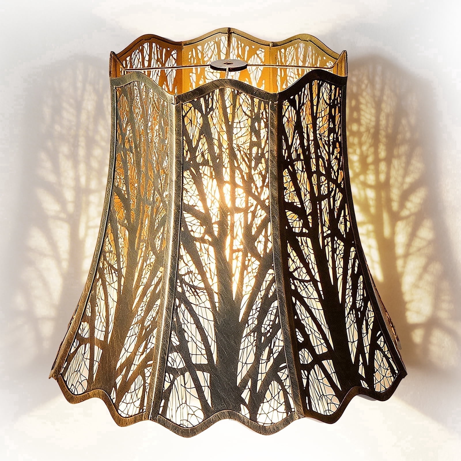 SWAIFDEE Wavy Scalloped Metal Lamp Shade, Large Lampshade 10x16x14.75in, Antique Bronze Gold Interior Spider Fitter Replacement for Table Floor Lamps