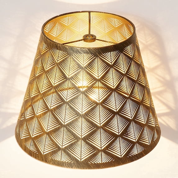 SWAIFDEE Metal Small Lamp Shade, Etched Arrow Design Lampshade for Table Wall Lamp, Outer Antique Bronze Inner Gold, 6x10x7.5in