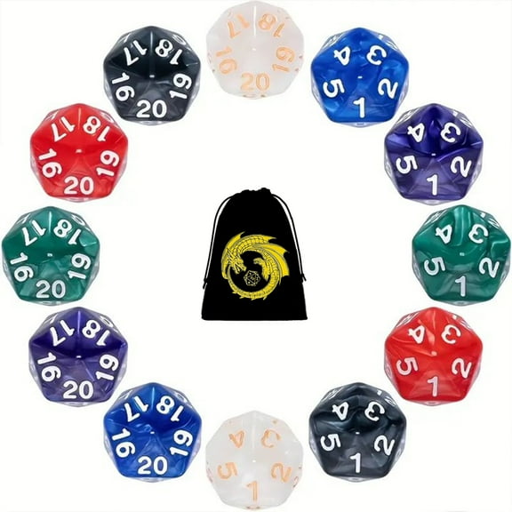 SWAJUJA 12 Pieces D20 Spindown Dice Set in 6 Colors, 20 Sided Pearl Mixed Color for MTG, D&D, Cards Gaming Accessories