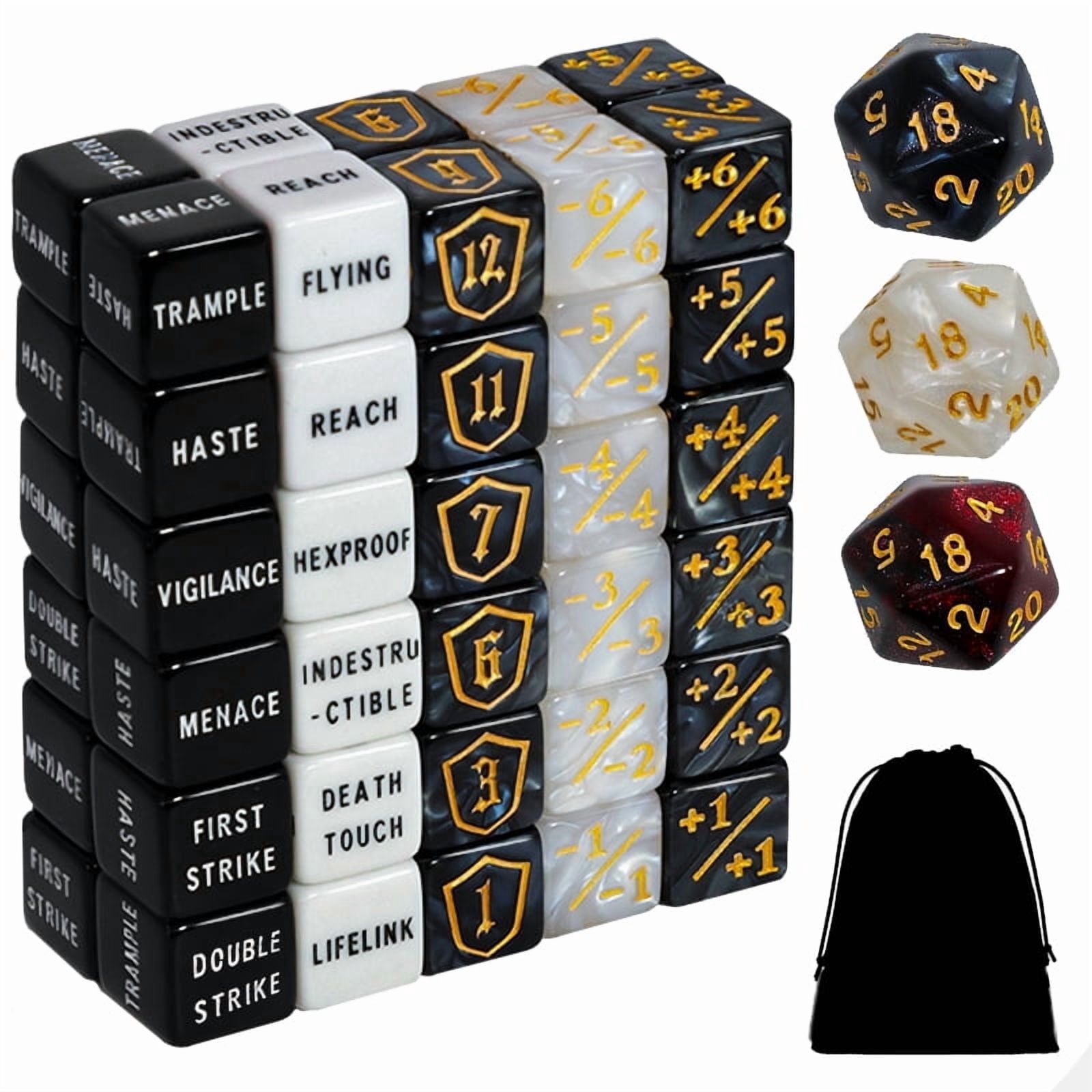 SWAJUJA 63pcs MTG Counter Dice Set with Marble Keyword D6, +1/-1 