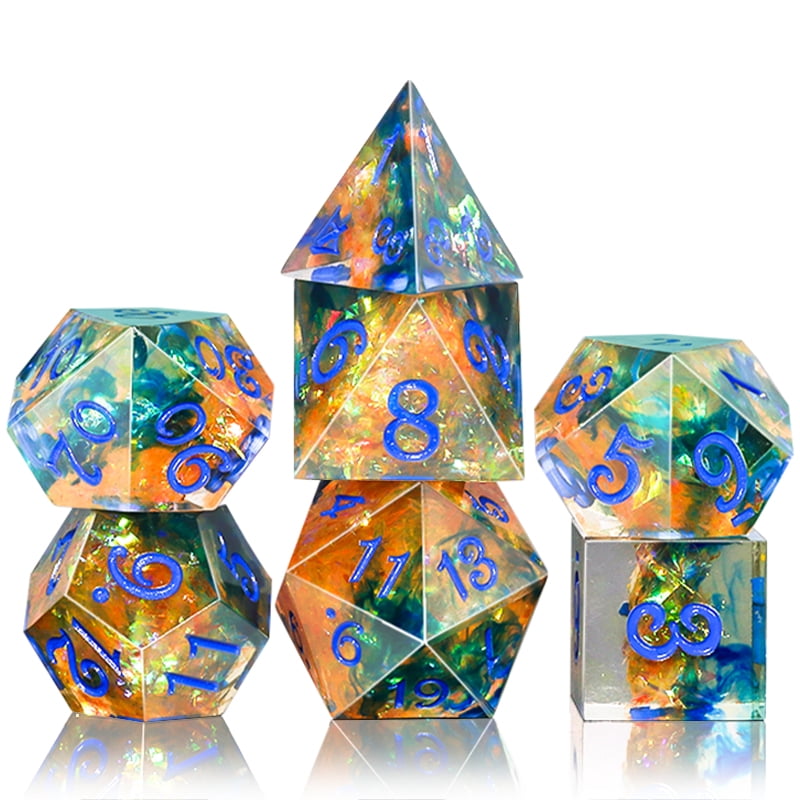 SWAJUJA Sharp Edge Resin Dice Set, 7PCS Handmade Polyhedral DND Dice with Iridescent Plating and Gift Case for Dungeons & Dragons RPG Tabletop Games