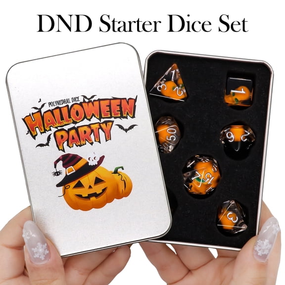 SWAJUJA Gothic Pumpkin Skull DND Dice Set with Themed Storage Box, Polyhedral RPG Dice for Tabletop Role-Playing Games