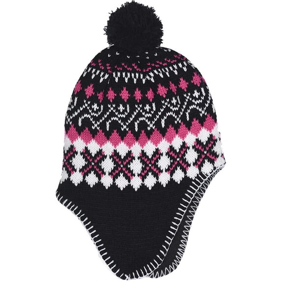 SWAK Girl's Traditional Knit Hat with Ear Flaps and Pom in 3 Colors Combinations