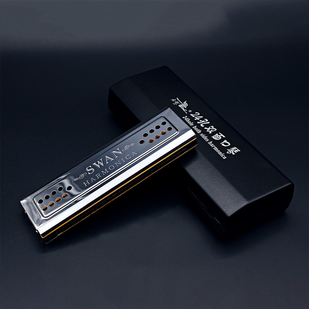SWAN 2 in 1 Harmonica Mouth Organ, Dual sided Tremolo, Key of C\u0026G, 24 Double Holes Reed Wind Instrument