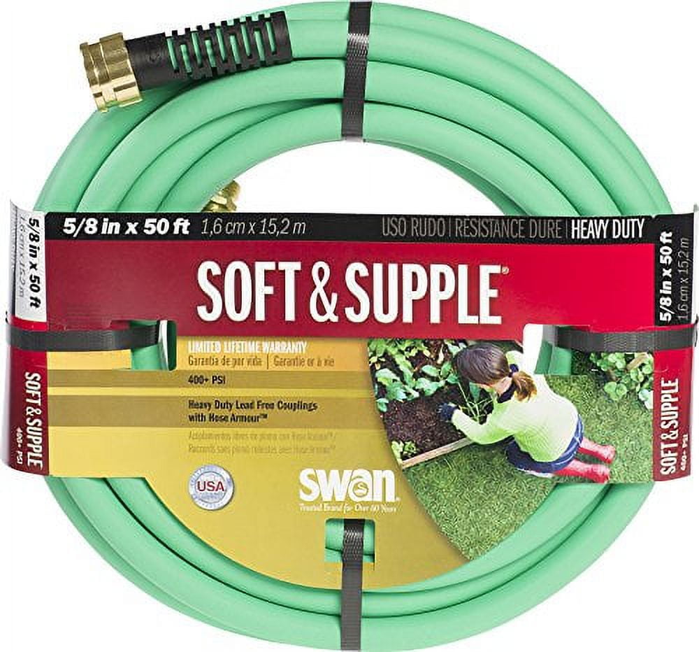 Swan Soft & Supple Easy Coil Water Hose Crush Proof Couplings 50' x 5/8"