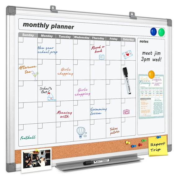 SWANCROWN Dry Erase Calendar Whiteboard Cork Board 36" x 24"
