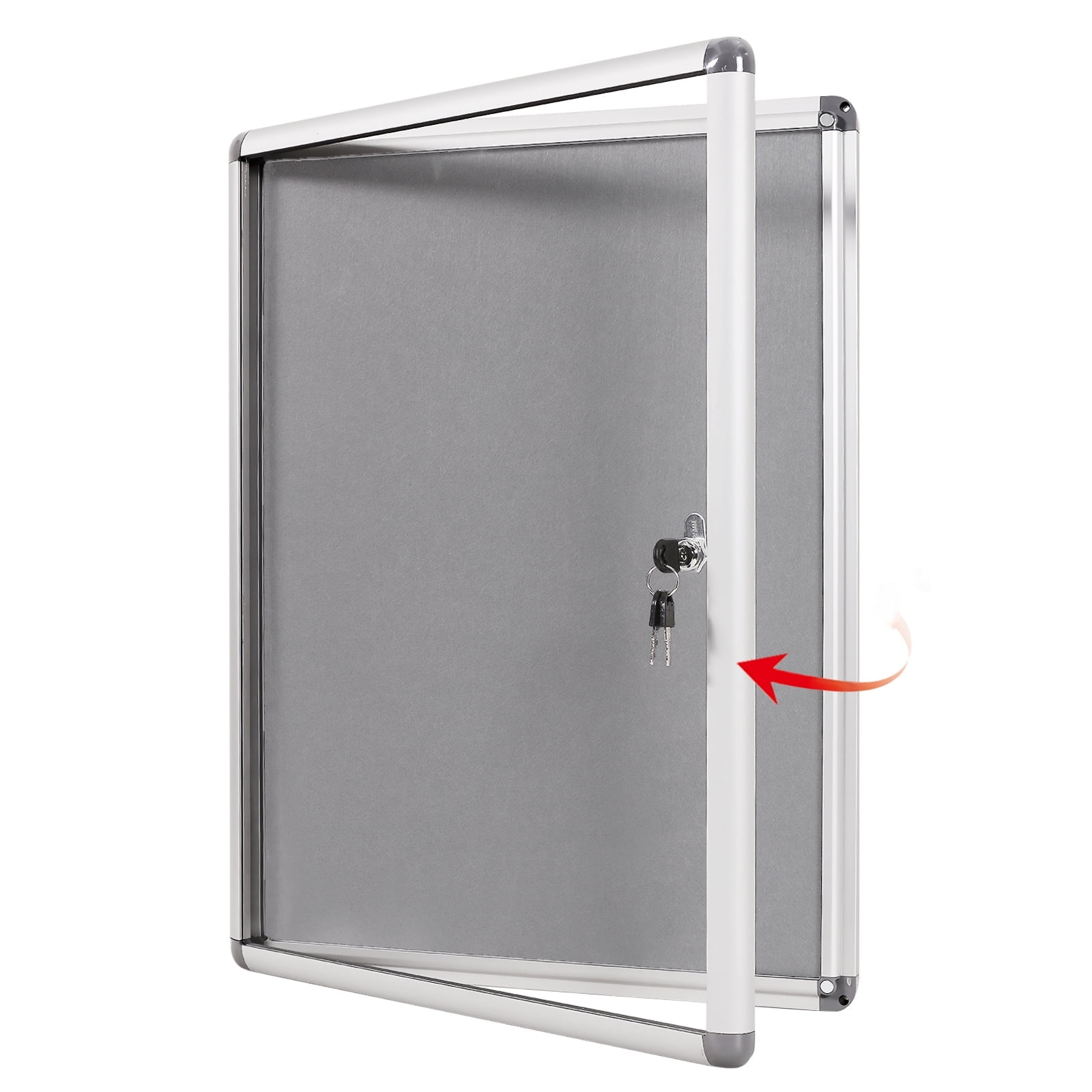 SWANCROWN Enclosed Fabric Bulletin Board with Lock 20"x 16", Grey, Aluminum Frame