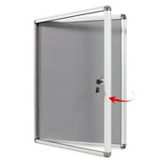 SWANCROWN Enclosed Fabric Bulletin Board with Lock 20x 16, Grey, Aluminum Frame