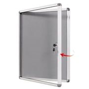 SWANCROWN Enclosed Fabric Bulletin Board with Lock 20x 16, Grey, Aluminum Frame