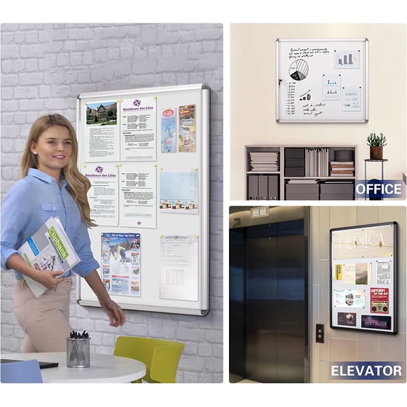 SWANCROWN Lockable Bulletin Boards Black Frame Enclosed Display Case,with Magnets,for School Message Notice 28x26inch(6XA4)