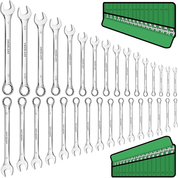 SWANLAKE 32-Piece Combination Wrench Set, SAE and Metric, 1/4"-1" & 7mm-22mm, 12 Point, Chrome Vanadium Steel