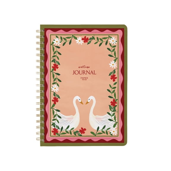 Papier To Go Guided B5 Spiral Wellness Journal, 7.1 x 10", Pink Swans