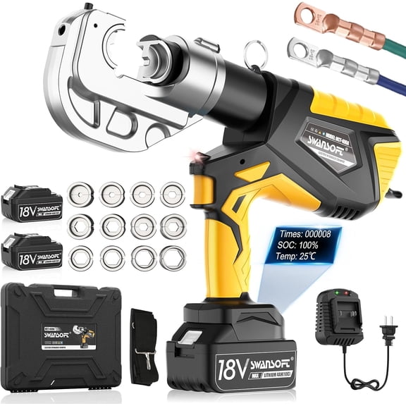 SWANSOFT 12Ton Electric Hydraulic Cable Lug Crimping Tool, Hydraulic Terminal Crimper Tool Kit with 12 Dies