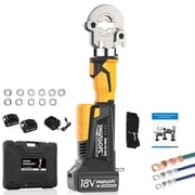 SWANSOFT Electric Hydraulic Crimping Tool, 6 Ton 6AWG-600MCM Battery Powered Crimper for Cu/Al Terminals, 20000 Cycles Wire Lug Crimping Tool Kit 300B-Yellow