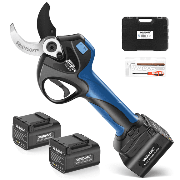 SWANSOFT 1.6" Electric Pruning Shears Progressive Cutting with 3 x 2.5AH Batteries Gardening Tools for Branch Trimming