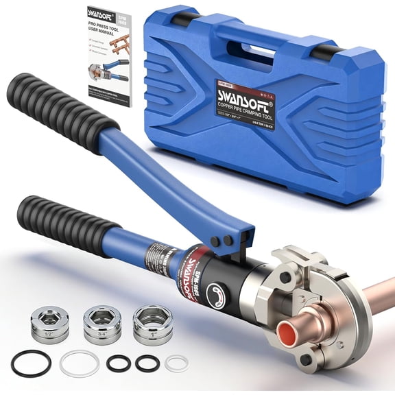 SWANSOFT Hydraulic Copper Pipe Crimping Tool with Interchangeable 1/2", 3/4", 1" Dies Compact Pro Press Tool for Copper Tube Tight Spaces and Tee Fittings