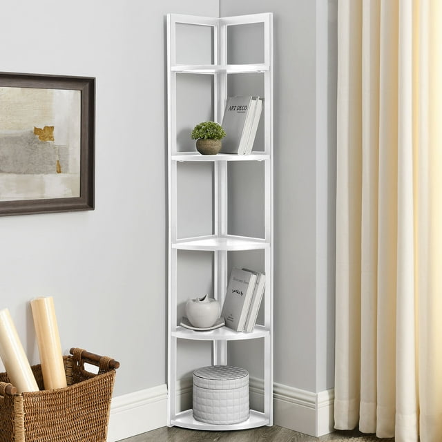 SWAREY 5 Tiers Corner Shelf,Corner Bookshelf, Tall Corner Storage Stand