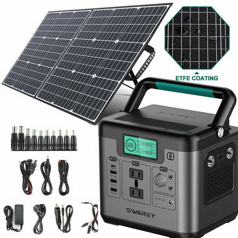 SWAREY Portable Solar Generator 518Wh Power Station Battery Pack+100W Solar  Panel 