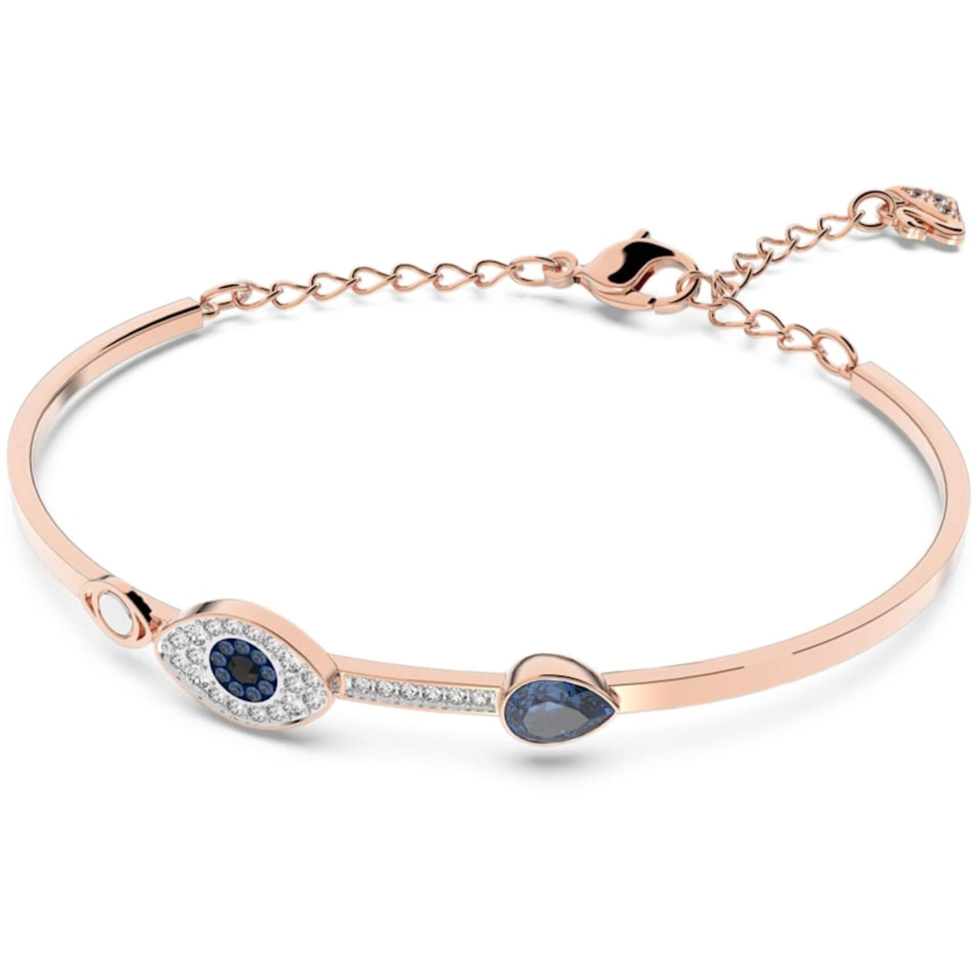 SWAROVSKI Women's Symbolic Evil Eye Bangle Bracelet, Blue Crystal, Mixed Metal Finish, Medium