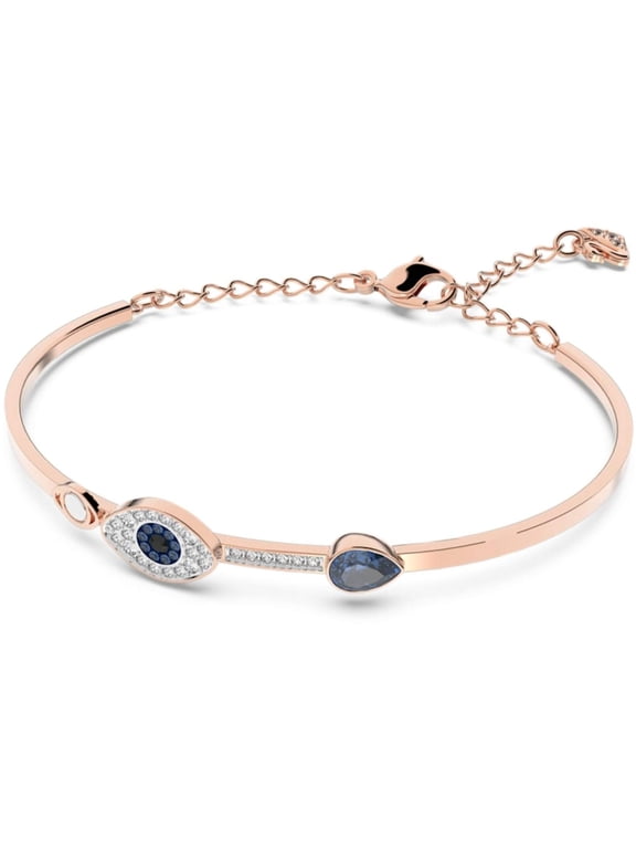 Women's Symbolic Evil Eye Bangle Bracelet, Blue Crystal, Mixed Metal Finish, Medium
