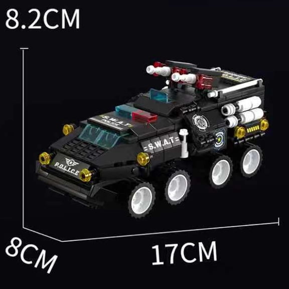 SWAT Assault Armored Vehicle Building Block Set, Black ABS Plastic Military Armored Car Model, Multi-joint Movable Toy Vehicle, Educational STEM Building Kit, Gift for Boys Ages 14+