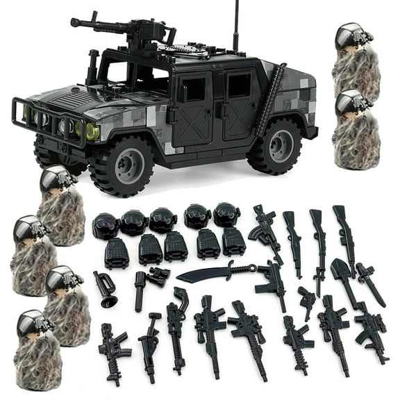 Building Block Vehicle Toy Set with 6 Mini Figures, Battle Car Model Construction Kit, Creative Brick Building Toy Gift for Boys