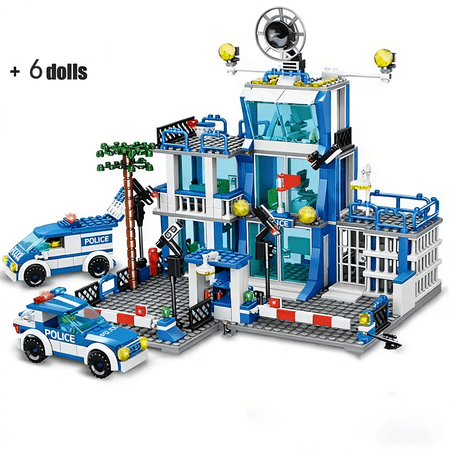 SWAT Police Station & Prison Building Block Set – Police Car, Boat, and Officer Figures Included. DIY City Model Toy for Kids.