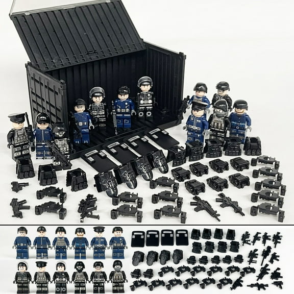 SWAT Team Special Forces 12 Custom Minifigures + Container Box Display - H10
