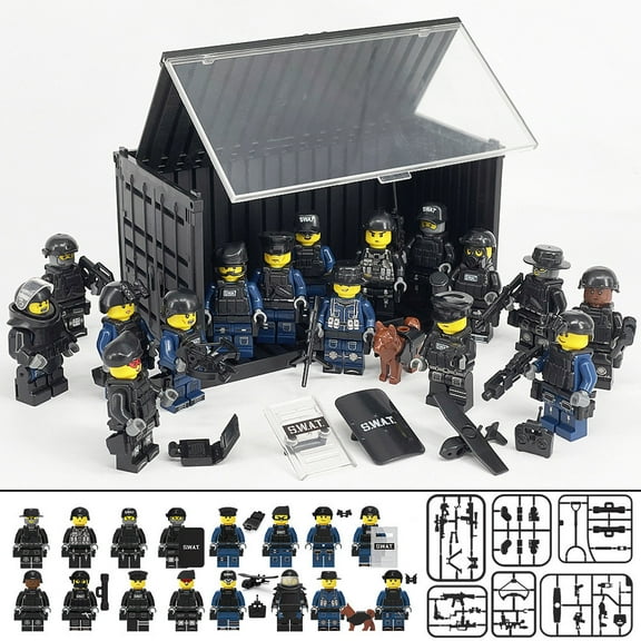 SWAT Team Special Forces 12 Custom Minifigures + Container Box Display - H12