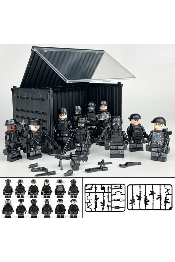 SWAT Team Special Forces 12 Custom Minifigures + Container Box Display - H1