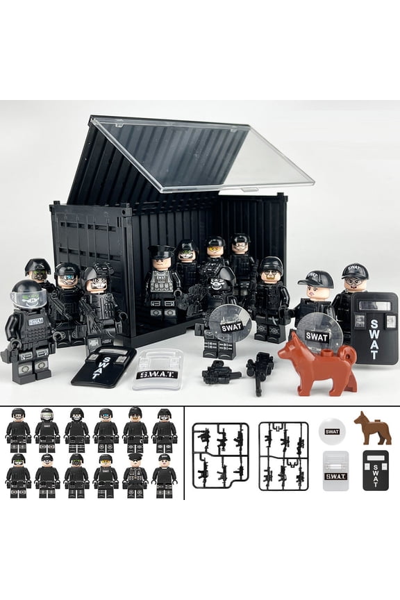 SWAT Team Special Forces 12 Custom Minifigures + Container Box Display - H3