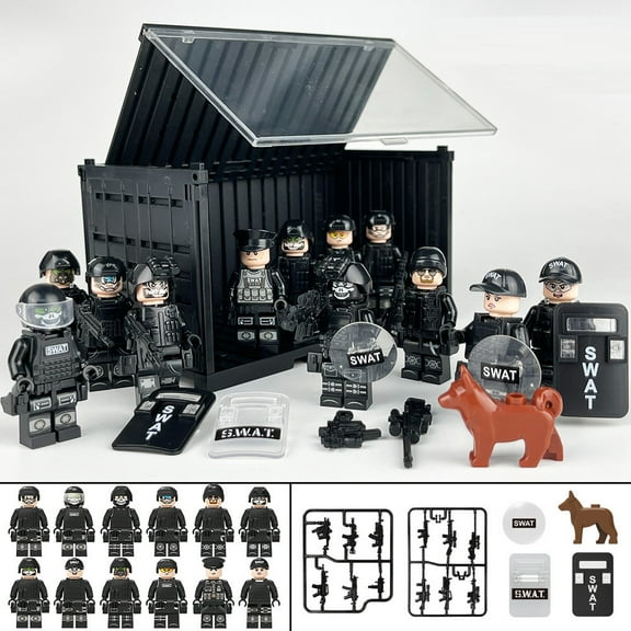 SWAT Team Special Forces 12 Custom Minifigures + Container Box Display - H3