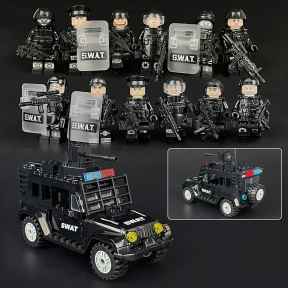 SWAT Team Special Forces 12 Custom Minifigures + Jeep - E12