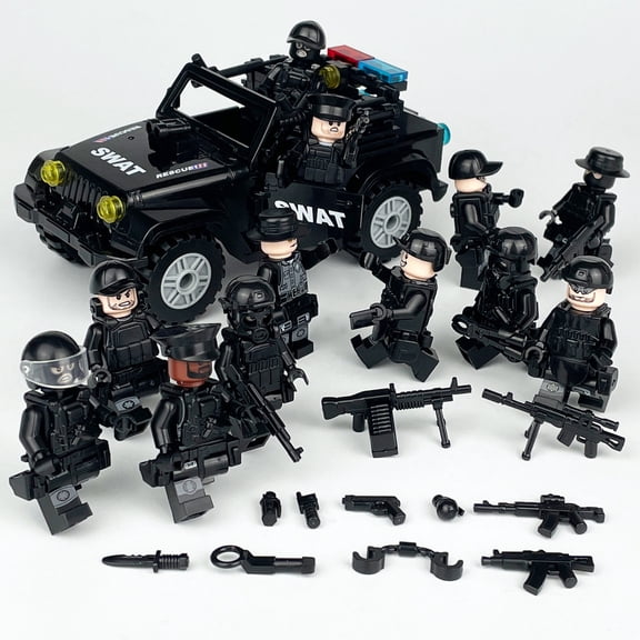 SWAT Team Special Forces 12 Custom Minifigures + Jeep - E1