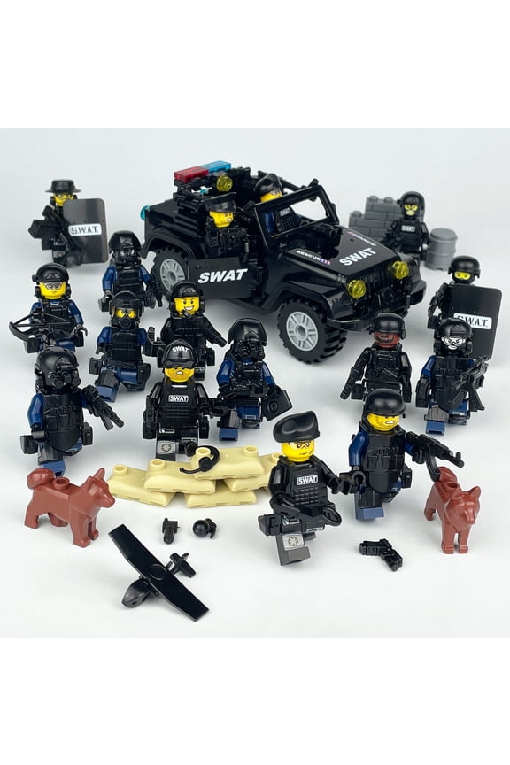 SWAT Team Special Forces 16 Custom Minifigures + Jeep - E2