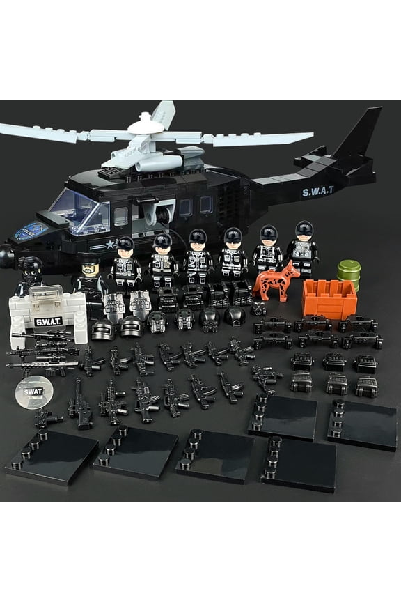 SWAT Team Special Forces 6 Custom Minifigures + Helicopter - D3