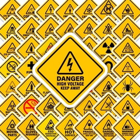 SWAZVAC 100PCS Total (2 Sets of 50PCS) Assorted Yellow Diamond Safety Warning Stickers, Waterproof Self-Adhesive Hazard Labels