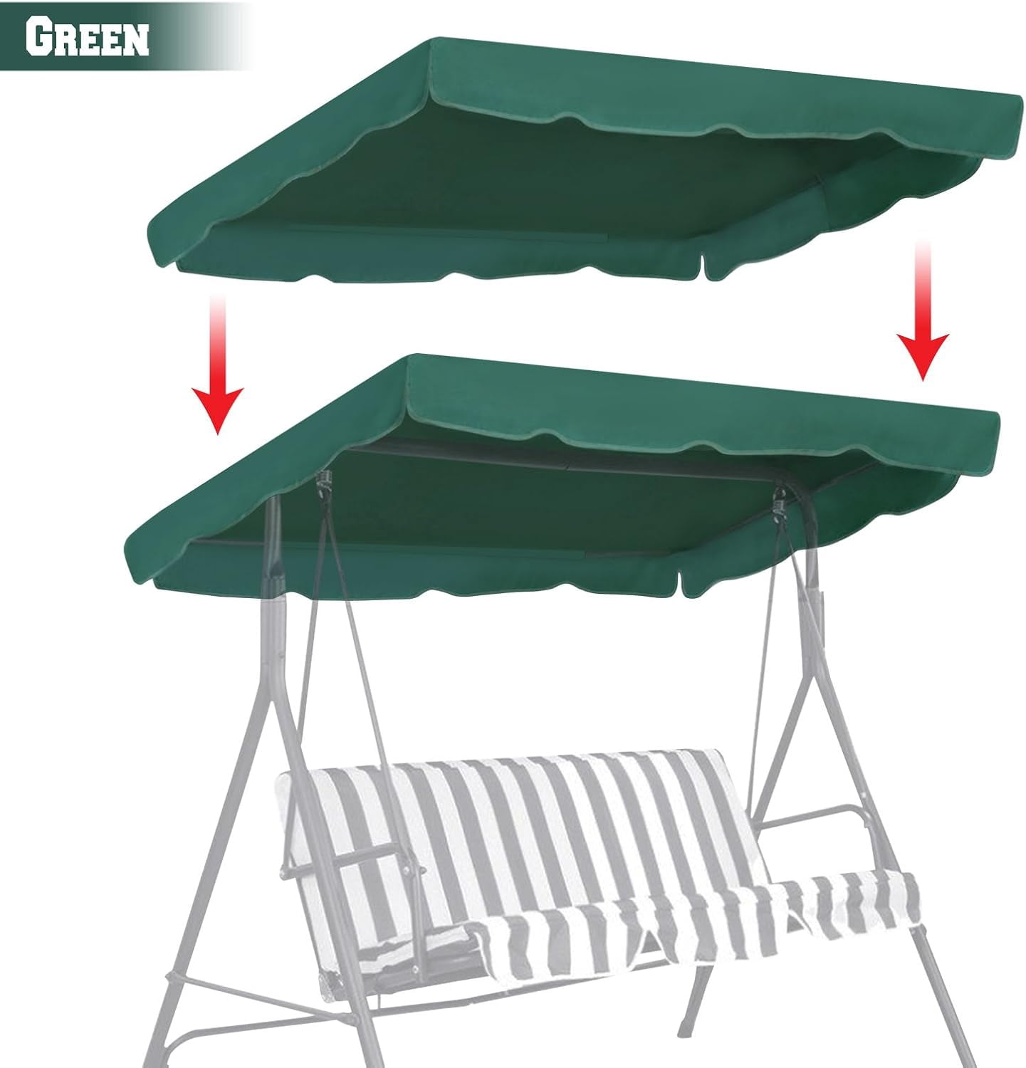 ALUVIERA Patio Swing Canopy Replacement Top Outdoor Seater Porch Swing Canopy Cover, Cover ONLY, （65"x45"，Green）