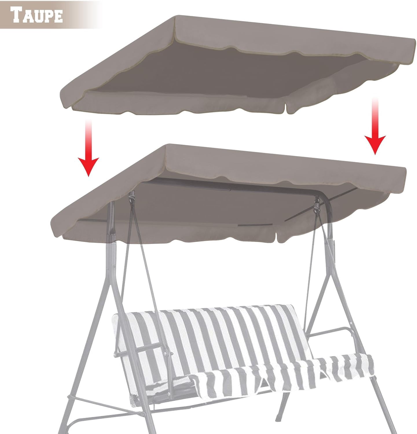 ALUVIERA Patio Swing Canopy Replacement Top Outdoor Seater Porch Swing Canopy Cover, Cover ONLY, （65"x45"，Taupe）