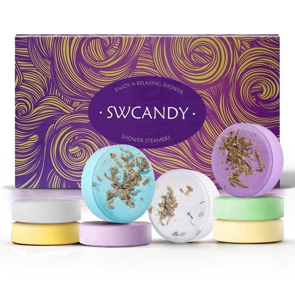 SWCANDY Lavender Shower Steamers Aromatherapy Set - 8 Pcs Natural Essential Oil for Relaxation Easter Basket Stuffers, Self Care, Home Spa