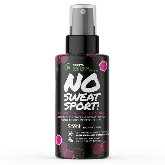 NO SWEAT SPORT! Ultra Long Lasting Odor Protection for Workouts, Gym, Fitness & All Sports, 98% Natural Ingredients, Hypoallergenic & Clinically Tested, Alcohol-Free & Fabric Safe, 20x Longer (20mL)
