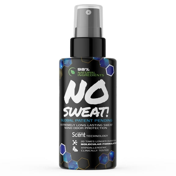 NO SWEAT! Ultra Long Lasting Sweat and Body Odor Protection, 98% Natural Ingredients, Hypoallergenic & Clinically Tested, Alcohol-Free & Fabric Safe, 20x Longer Duration, Created from Science (50mL)