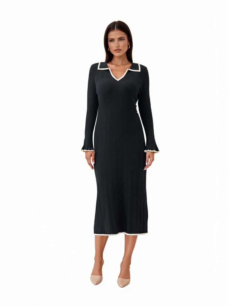 bodycon lace dress long sleeve Long Sleeves Bodycon V-Neck Lace Top Wedding Dress with Chiffon main image 0