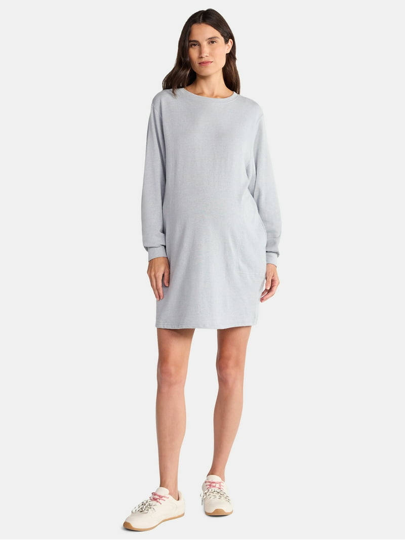 Time and Tru Women's Maternity French Terry Sweatshirt Dress with Long  Sleeves, Sizes S-XXL