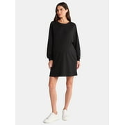 TIME AND TRU Women's Maternity French Terry Sweatshirt Dress with Long Sleeves, Sizes S-XXL